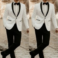 Wedding Groomman Men White Suits Prom Bridal Jacket Tuxedo 2Pcs FRREE Bow Tie