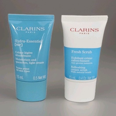 Clarins Fresh Scrub 15ml + Hydra Essentiel Moisturizes Quenches Light Cream 15ml