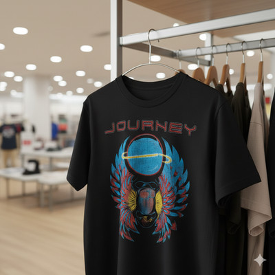 Journey Band Scarab Wings Graphic T-Shirt Black Vintage Rock Style - T743