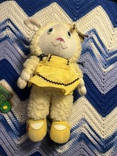 Vintage 1986 Fisher Price Puffalump Lamb Plush Yellow Dress Rick Rack Sheep 80s