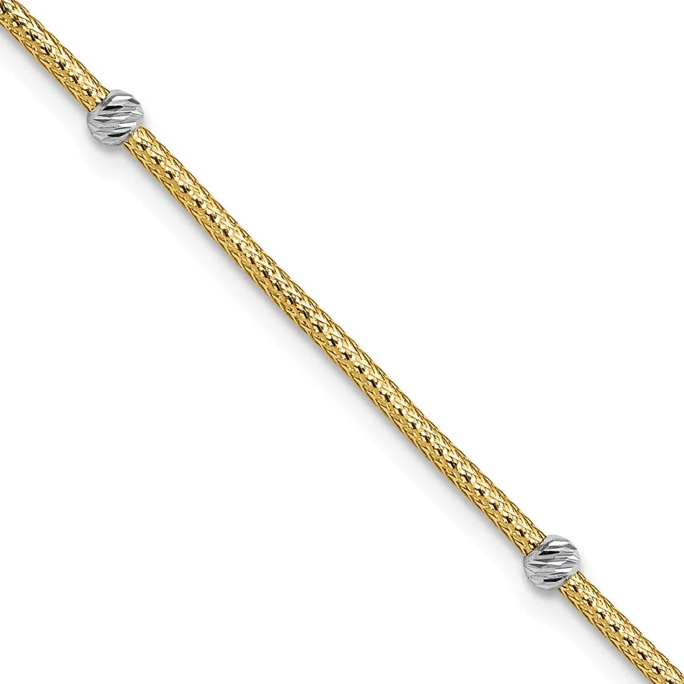 14K Solid Yellow Gold Woven Flexible Beads Chain Bracelet - Image 3 of 4