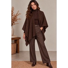 Peruvian Alpaca Blend Chocolate Brown Knit Ruana Shawl Wrap Cape Horn Toggle Pin