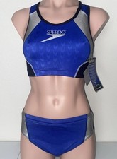 Rare Vintage Y2K NWT Speedo Fastskin Triathlon 2-Piece Set Blue Silver Medium