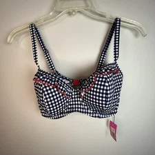 Figleaves Midnight Grace Navy and White Bikini Top with Ruffle Trim-Size 32E NWT