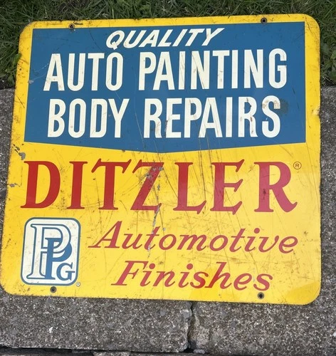 Vintage DITZLER AUTOMOTIVE FINISHES  porcelain Sign double sided