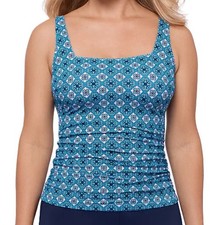 Swim Solutions Women's Printed Tummy-Control Tankini Top, Azul Blue, 18, 58