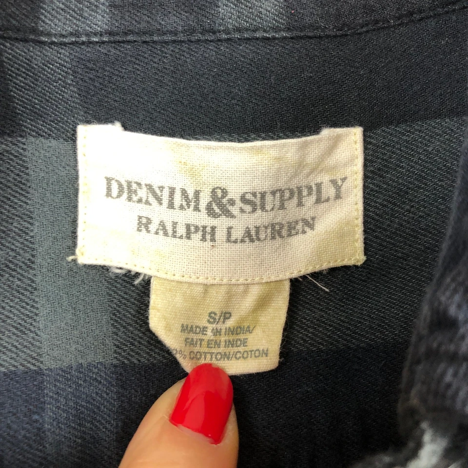 Denim & Supply Ralph Lauren Plaid Button Up Top Drapey Back Green Black Size S - Image 2 of 4