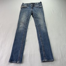 Miss Me Jeans Women 26 Blue Mid Rise Skinny Embellished Stretch Pocket Flaps
