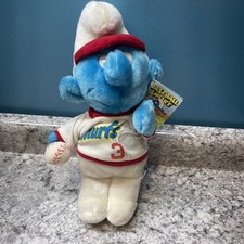 Vintage 1982 Smurf Plush Toy Baseball Smurf Wallace Berrie Peyo 12"