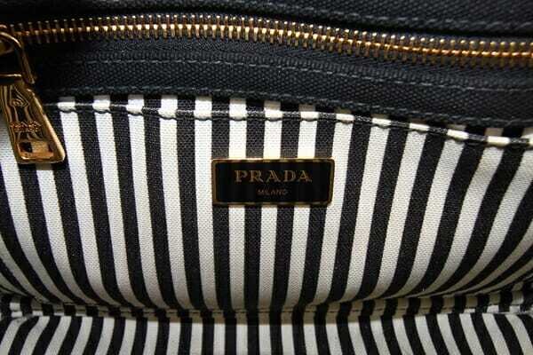 Prada 2WAY Handbag Canapa 1BG439 Black Canvas Used Shoulder Crossbody Stripe Log thumbnail 3