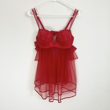 Victoria s Secret Mesh Babydoll Lingerie Bra Top Rhinestone Romantic Bows 34D