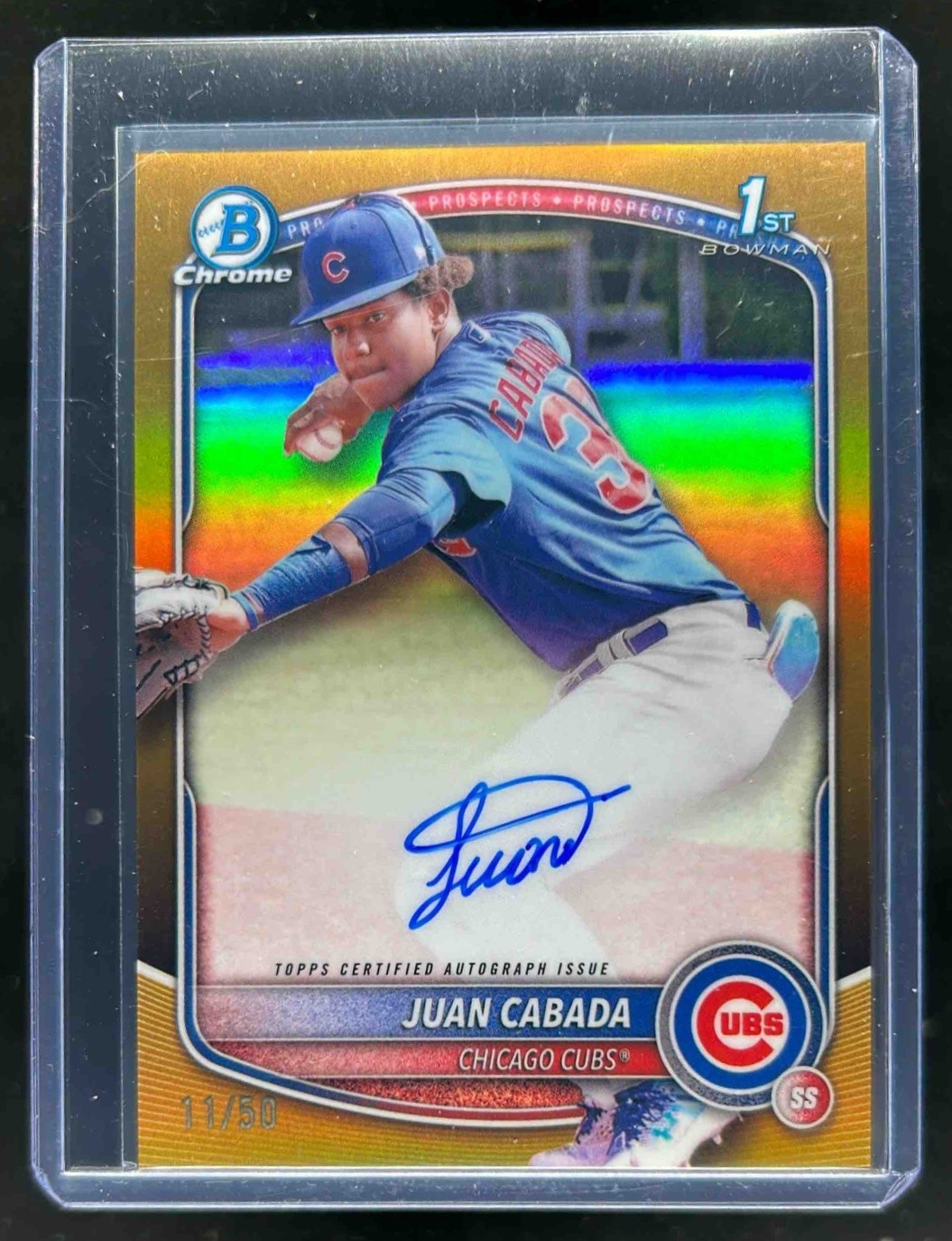 2025 Bowman Chrome Juan Cabada Auto Gold Refractor 1st Prospect #11/50 Cubs
