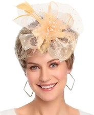 Fascinators Hats 20S 50S Pillbox Hat Cocktail Tea Party for Women Champagne, On