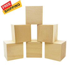 6 Pcs 2 Inch Wood Cubes, Unfinished Natural Square Blocks for Arts and... 