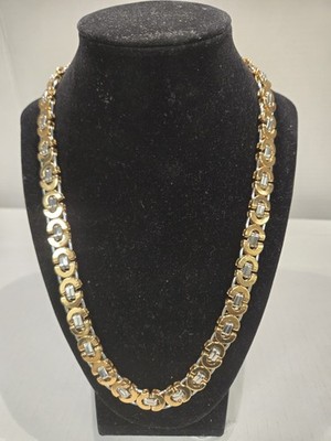 Gold & Silver Flat Byzantine Imperial Stainless Steel Necklace 21''