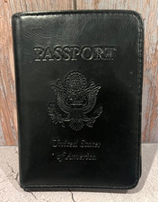 Passport Wallet Black Faux Leather Cover USA Embossed ID Card Holder