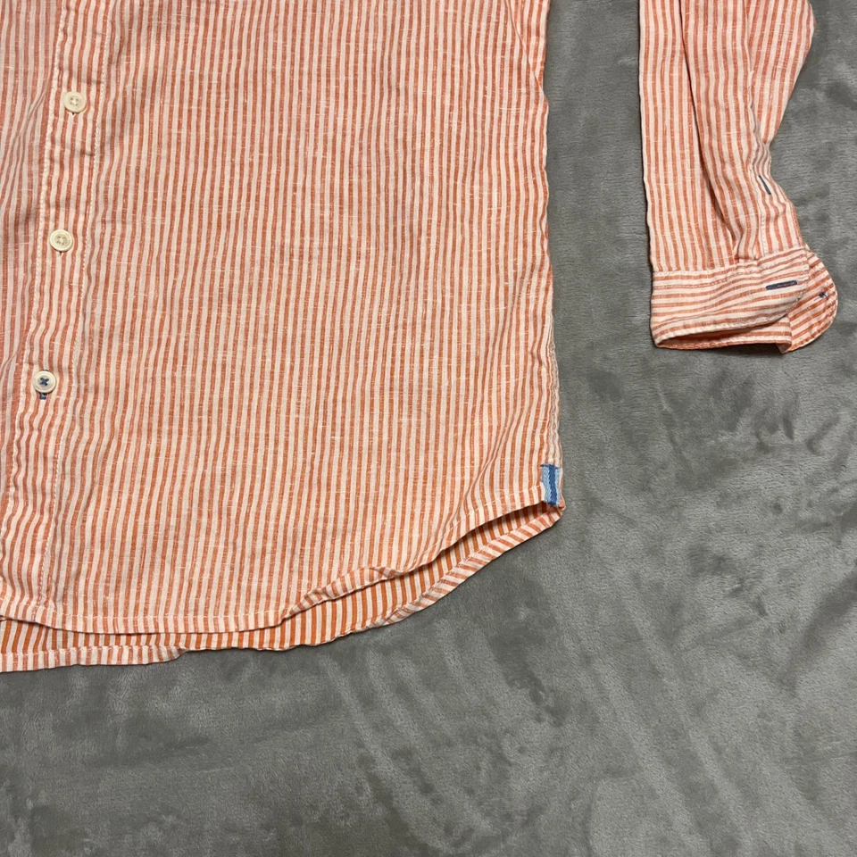 Tommy Bahama 放松亚麻混纺橙色白色条纹长袖纽扣 XXL — 第 2/4 张图片