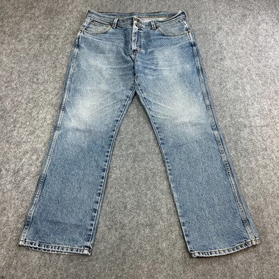 Wrangler Herren Jeans Relaxed Baggy Straight 34 30 helle Waschung blau Schnurrhaare Ranch
