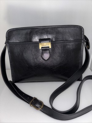 Perry Ellis America Black Leather Crossbody Adjustable Strap 5 Compartments