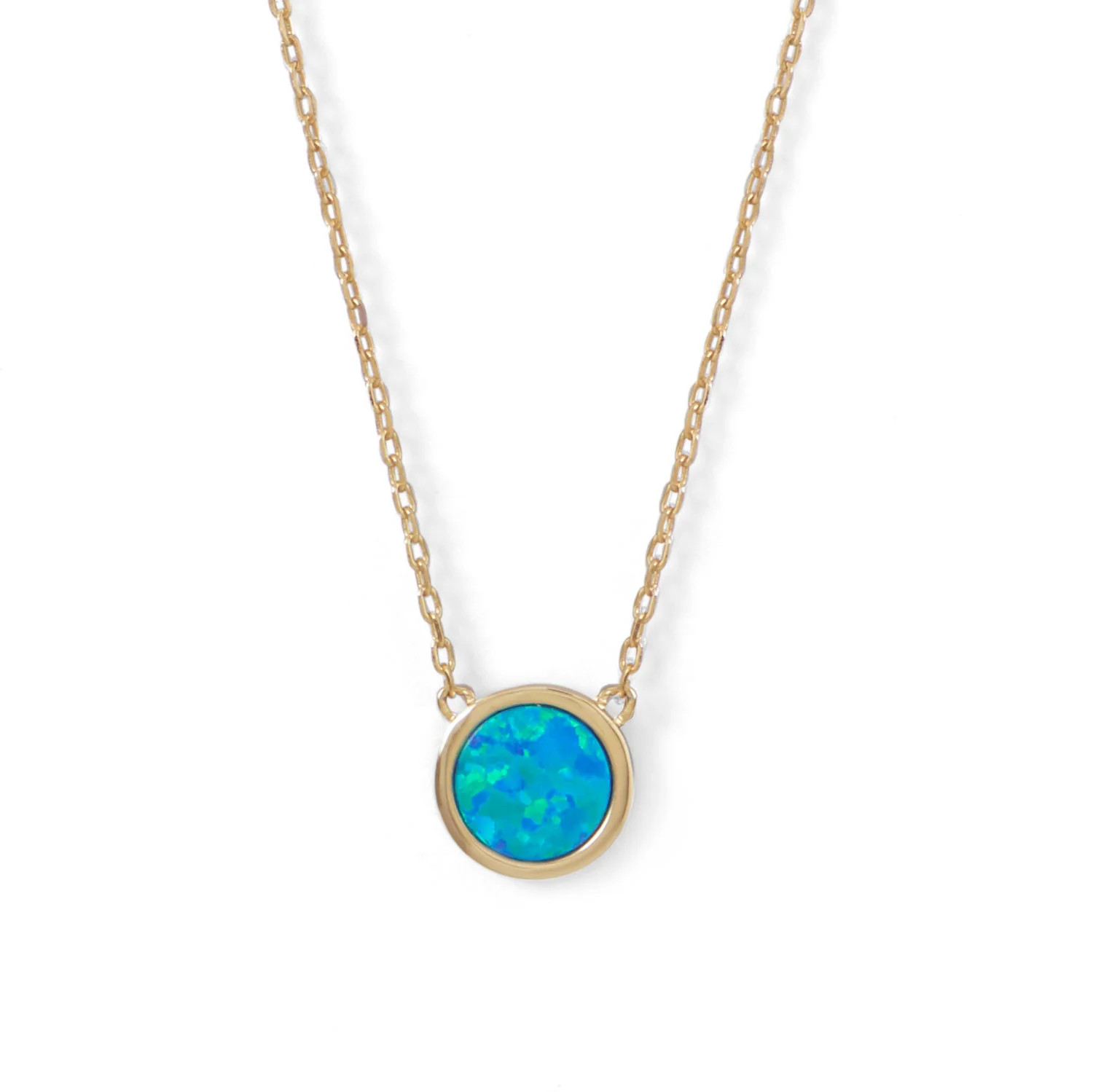 Women's Gold Plated 925 Sterling Silver Opal Mini Synthetic Blue Opal Necklace 1