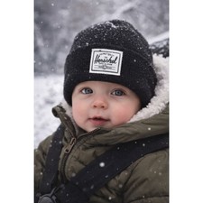Herschel Supply Co. Baby Toddler Knit Beanie Hat Black Cuffed Logo Winter Cap