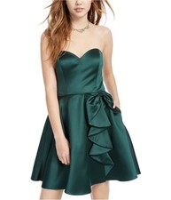 Blondie Nites Womens Ruffled Strapless Fit & Flare Dress, Green, Juniors, 3