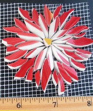 3" Red Aster Floral Mesh Mounted Mosaic Tile -Broken Cut China Plate Tile