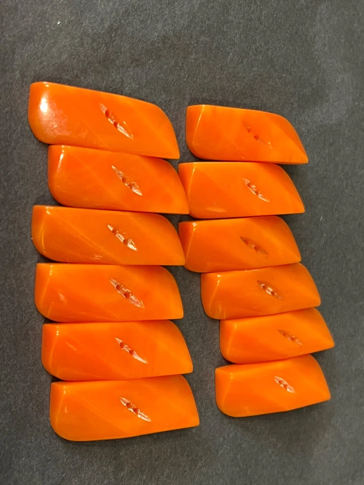 Art Deco Orange Bakelite Hand Carved Fancy Facet Big Sewing Buttons Coat 2 Holes - Image 4 of 4