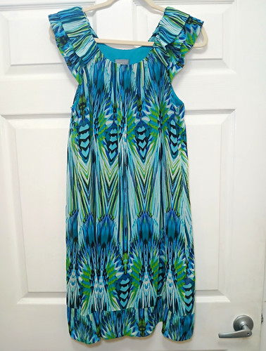 Rabbit Designs Blue/Green/White Chevron Ruffle Strappy Mini Dress 10
