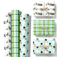 Christmas Wrapping Paper Bundle - 3 Rolls - Cute Green Christmas Gift Wrap - ...
