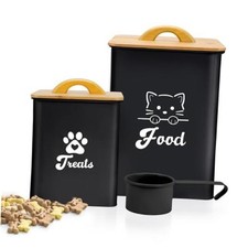 Cat Food Storage Container with Scoop, 2PCS Cat Food Storage Container Black