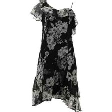 Colleen Lopez One Shoulder Ruffle Dress Black FLORAL Women's Size 12 - New