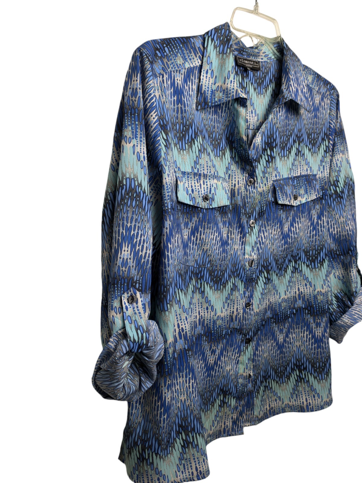 Elementz Abstract Pattern Blouse 2X Roll Tab Camp… - image 5