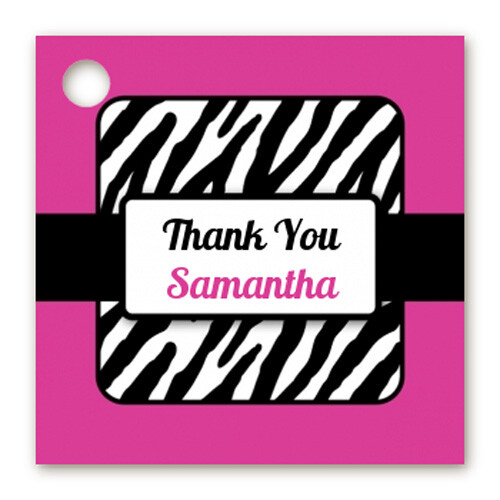 Zebra Print Pink Black 20 Custom Birthday Party Favor Tags