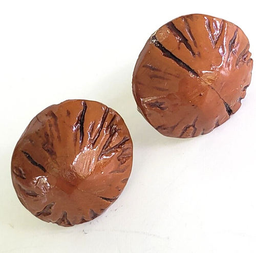 Vintage Brown Walnut Nut Seed Brass Screw Back Earrings 3/4" - Picture 7 of 7
