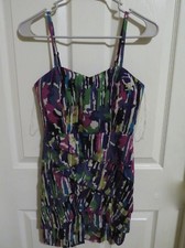 New Women’s Forever 21 Tank Top Sun Dress Geometric Multicolor Ruffle Size Small