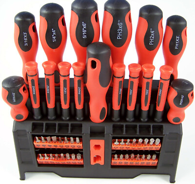 50pc Magnetic CRV SCREWDRIVER / BIT Set with RACK Slotted Phillips Pozi Square