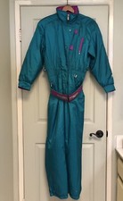 Vintage Retro 80s Fera Skiwear Teal  Purple One-Piece Ski Suit - Womens Size XL