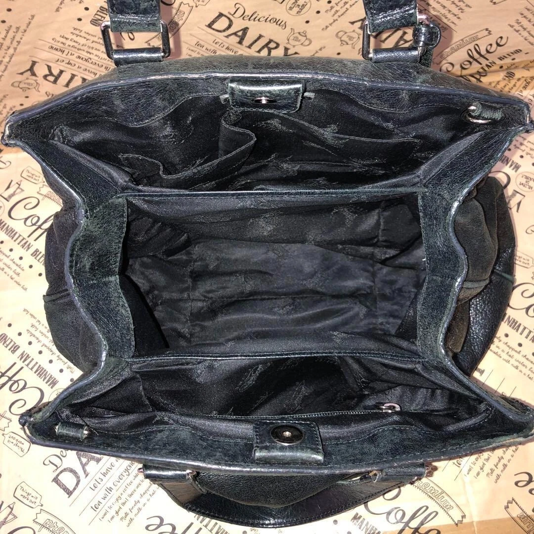 CELINE Tote Bag Nylon Pelle Borsa a Mano Carrozza Charm Nero USATOe Autore