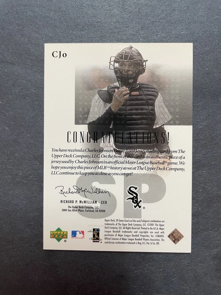 2001 SP Game Used Edition Authentic Fabric Charles Johnson #CJo - Image 2 of 2