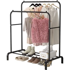 Clothing Garment Heavy Duty Rack Rolling Clothes Organizer Double Rails Hanging