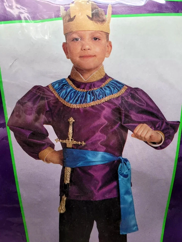 Disfraz de Rey Halloween para Niños Conjunto Completo con Corona Talla Grande 8-10 Renacimiento Foto 4 de 4