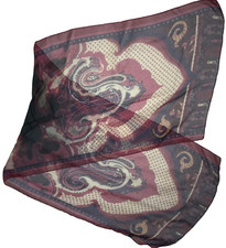 Scarf Blue Cream Burgundy Silk Blend Rectangle Scarf 61" x 21" Flowy