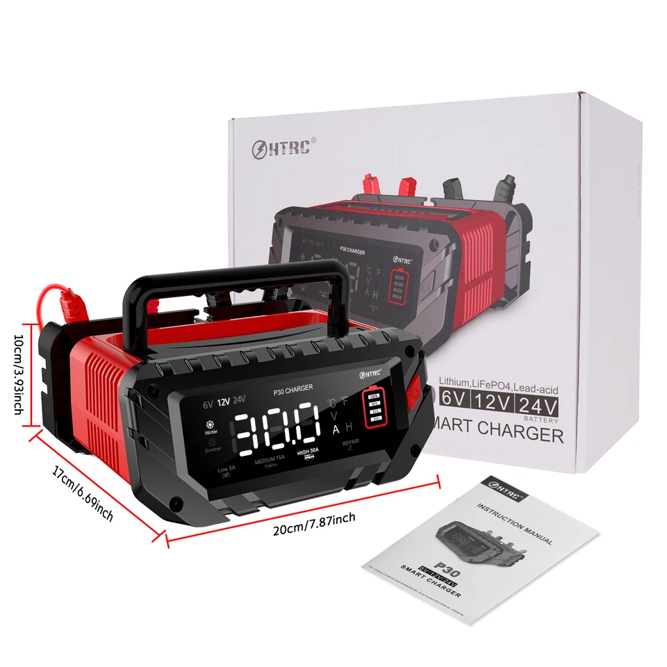 30-Amp Car Battery Charger, 6/12/24V Smart Automotive Charger Battery Maintainer Foto 4 de 4