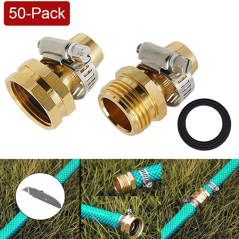50 件装 5/8 英寸 3/4 英寸花园软管连接器维修 Mender 套件端配件带夹子 — 第 2/4 张图片