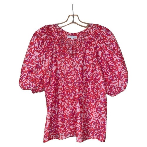 House of Harlow 1960 Revolve Peasant Blouse Martine Pink Print Puff Sleeve Sz XS - Picture 9 of 9