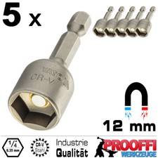 5 x Stecknuss Steckschlüssel Bits Einsatz 12 mm Neodym Magnet Akkuschrauber YT
