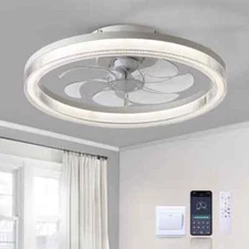 FANNEHONNE 20 in. LED Indoor White Flush Mount Ceiling Fan w/ Light and Remote