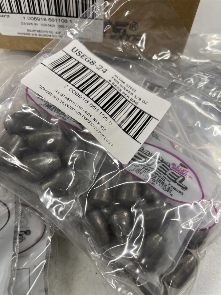 24 bolsas (7 en cada una) 168 pesos de bala totales de 3/8 oz ultra acero hundidores de huevos Foto 2 de 2