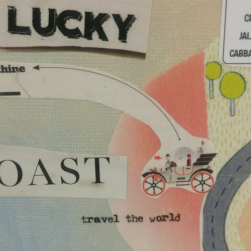 LUCKY'S ADVENTURES by Artist Allison Reece Dog Collage Art Mixed Media on Board - Bild 5 von 5